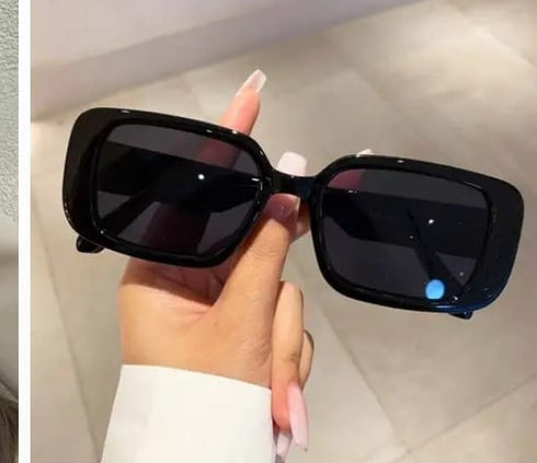 Vintage Black Trendy PC Rectangular Frame Sunglasses
